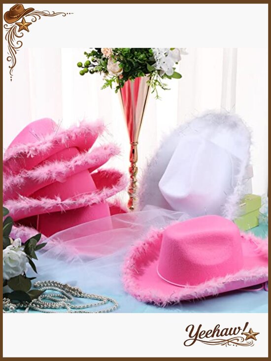 12-Piece Cowgirl Hat Set with Bride Veil for Bachelorette Wedding Cosplay main image 6